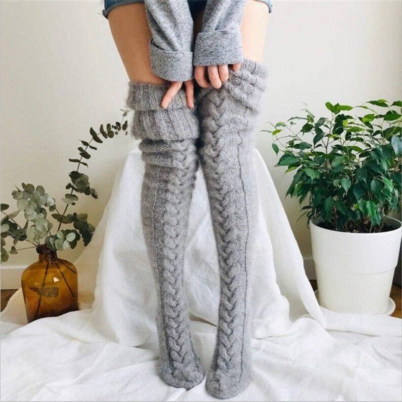 Over-The-Knee Cable-Knit Socks