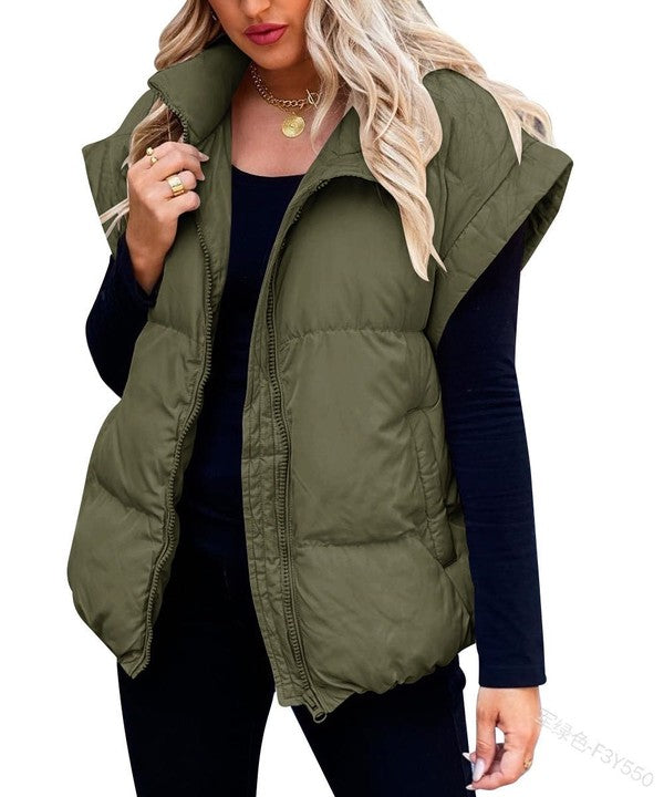 Capped Sleeve Puffy Vest