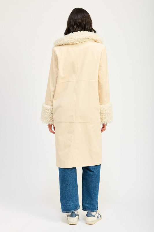 Corduroy Trench Coat w Faux Fur