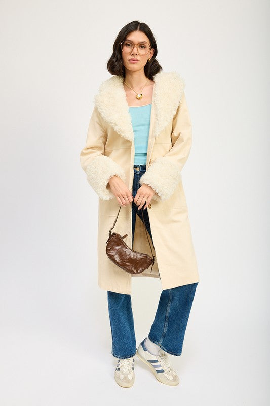 Corduroy Trench Coat w Faux Fur