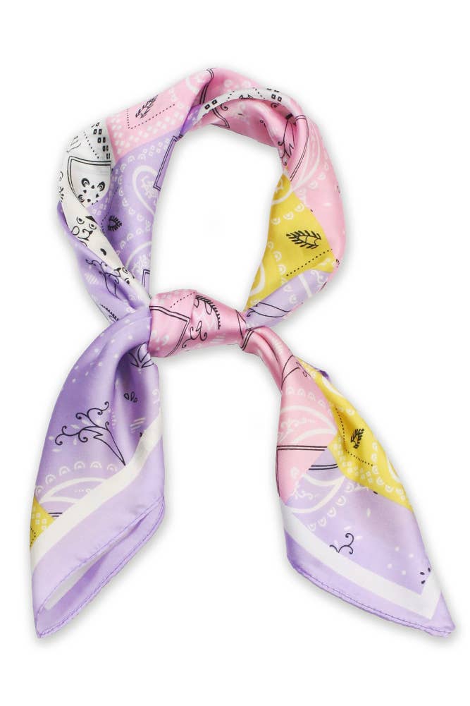 Bandana Pattern Print Satin Square Scarf