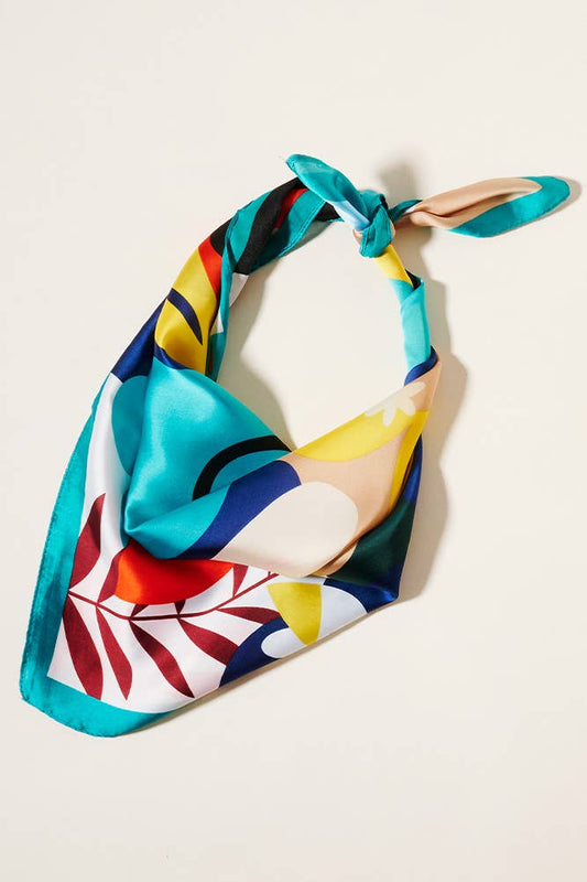 Playful Flower Print Square Silky Scarf