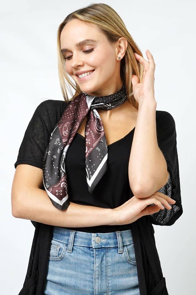 Bandana Pattern Print Satin Square Scarf