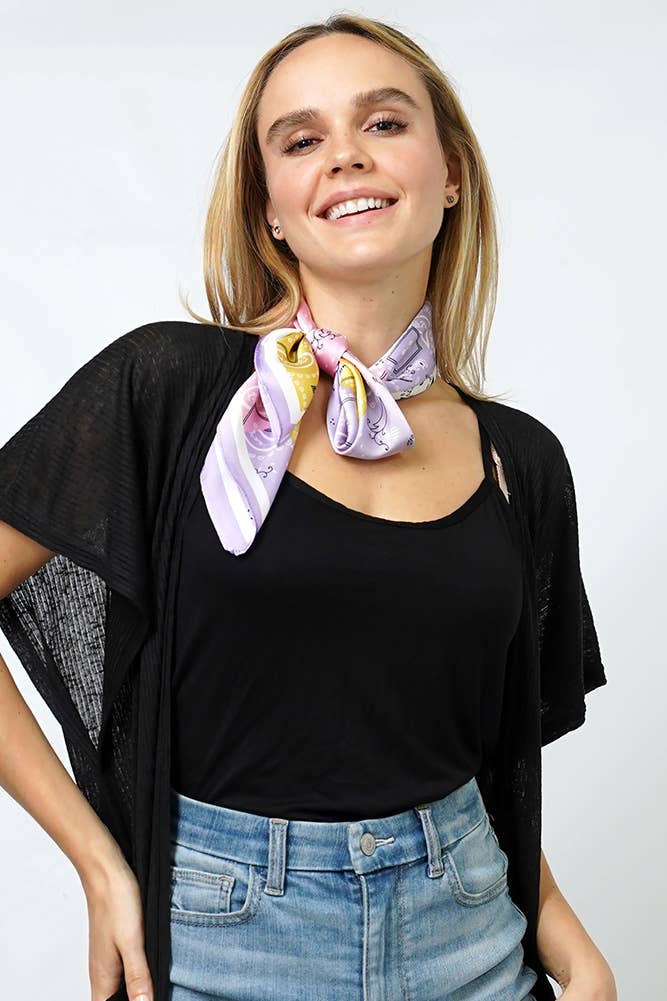 Bandana Pattern Print Satin Square Scarf