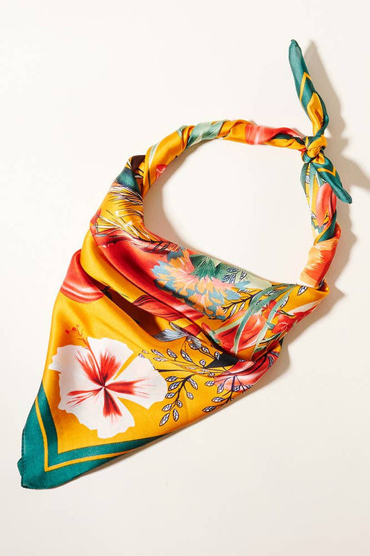 Floral Print Square Silky Scarf